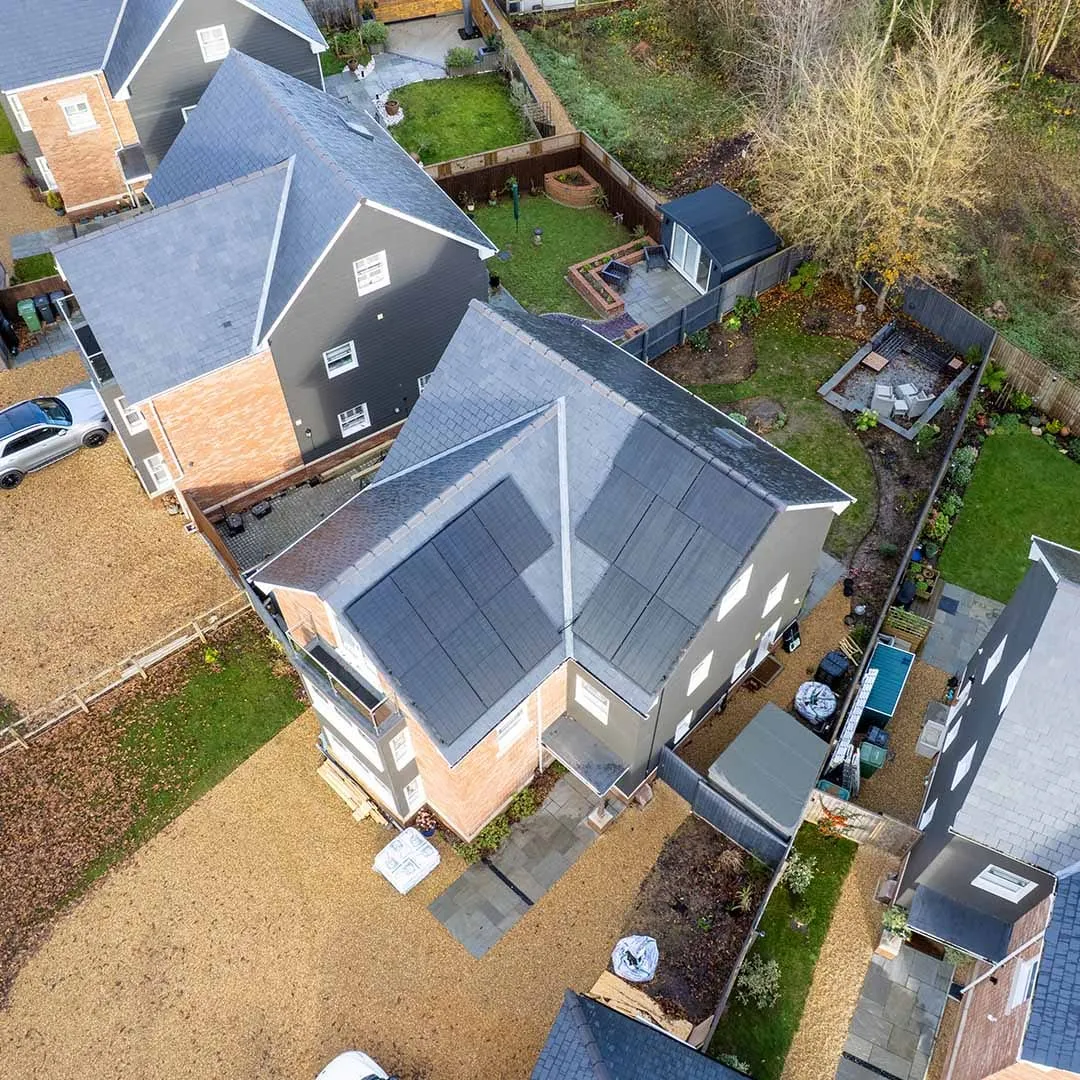 A completed rooftop solar panel installation on a UK home